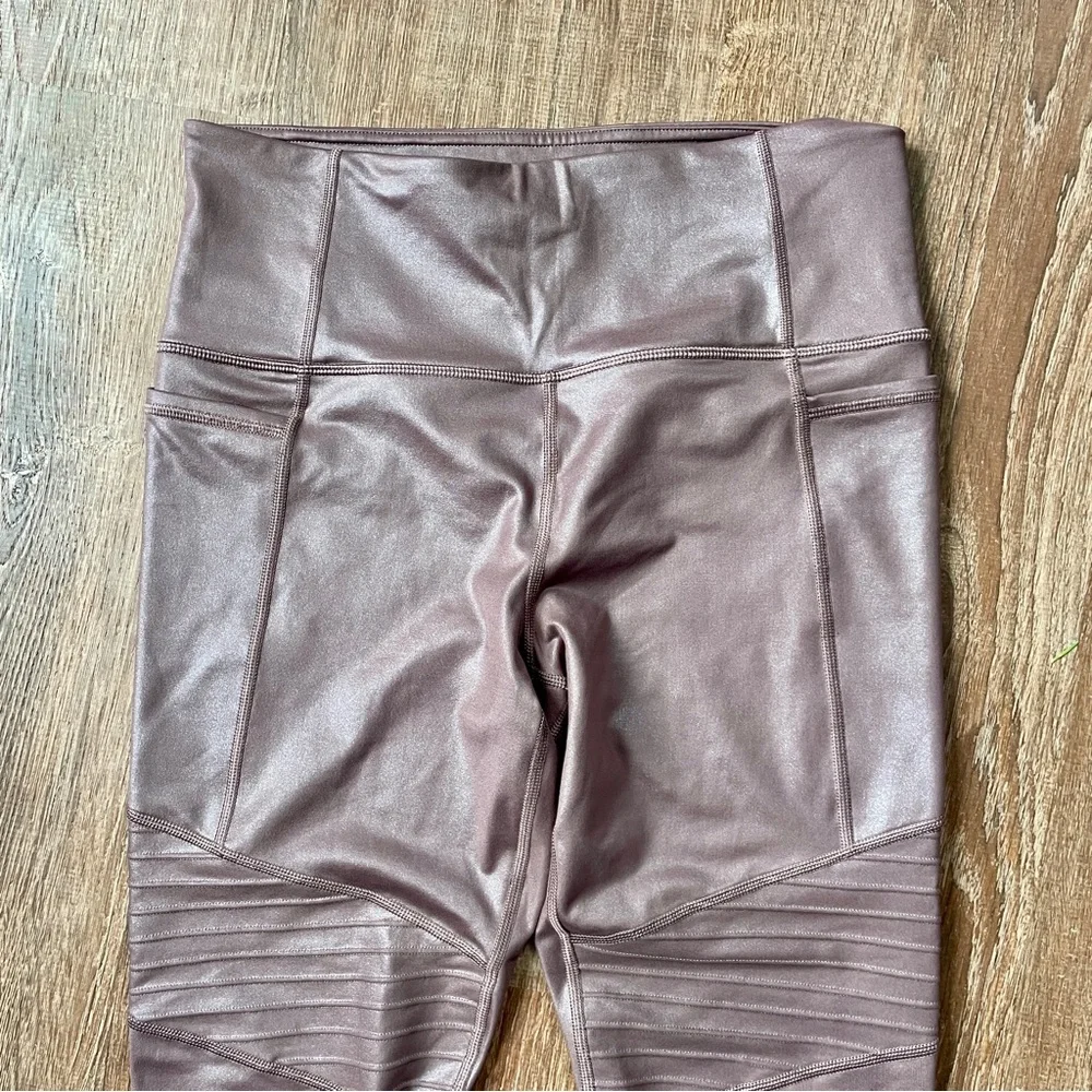 Athleta Inclination Shimmer Moto Tights Cinnamon Brown Medium